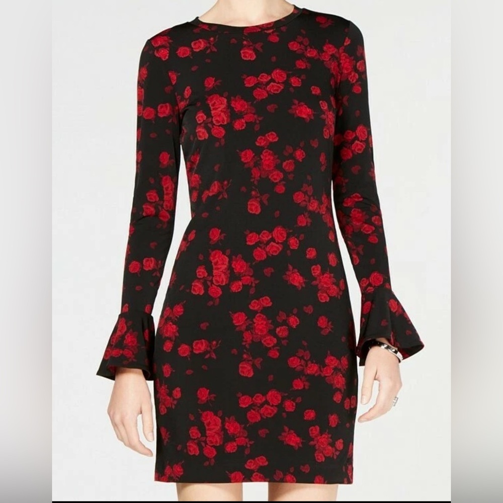 Michael Kors Black, Rose Bell Sleeve Sheath Dress 0X plus size